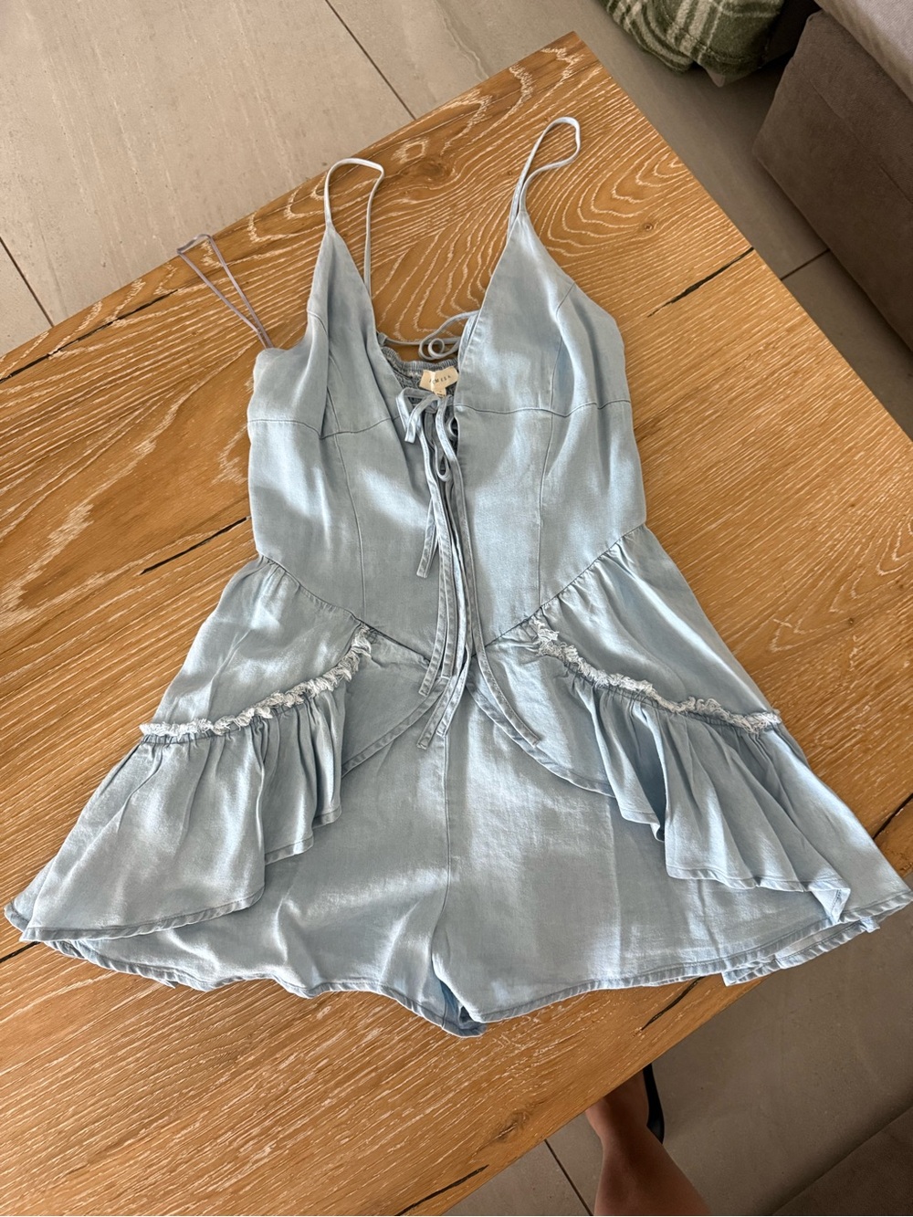 Light Blue Ruffle Romper - women’s - Picture 3 of 3